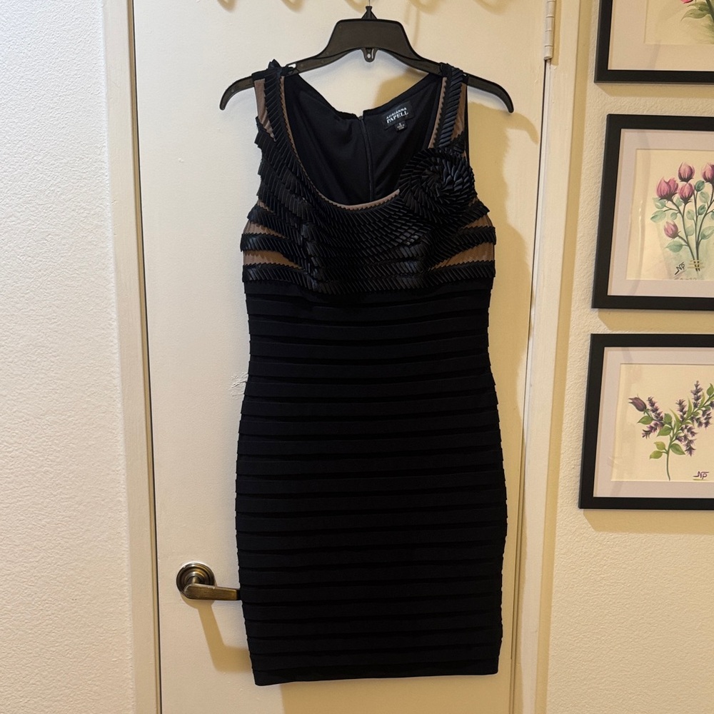 New Adrianna Papell Black Striped Midi Dress size 8